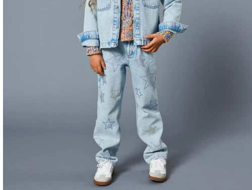 Kids ONLY light blue denim star straight dad jeans